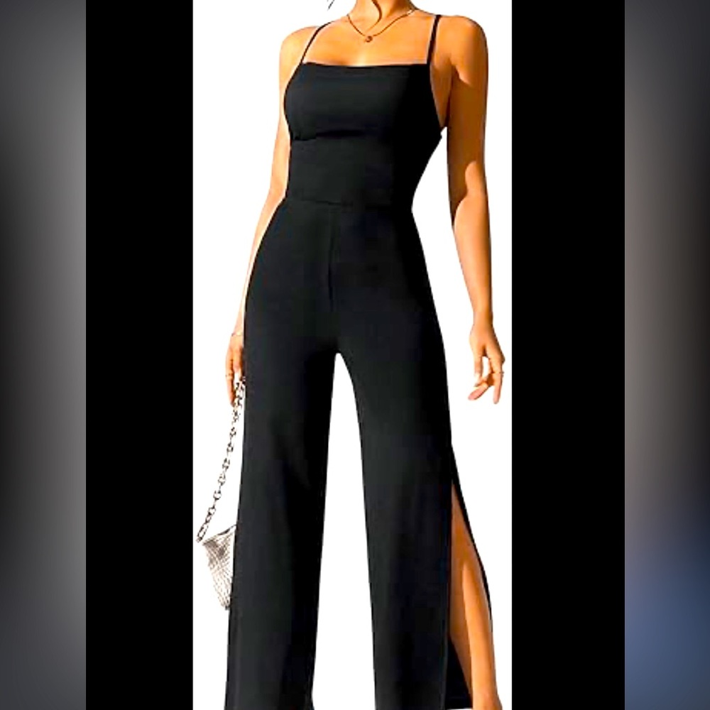 Black Strapless Black
Jumpsuit with Slit Leg From Caché Sz 10